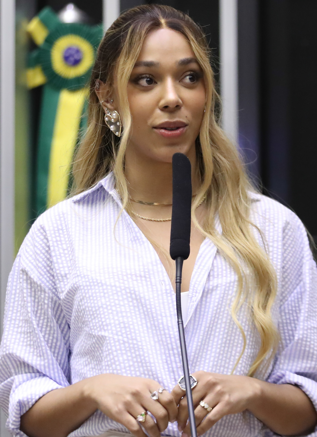 A deputada federal Erika Hilton em pronunciamento na Câmara dos Deputados em Brasília. (Foto: Zeca Ribeiro / Câmara dos Deputados, 2024. CC BY 3.0)